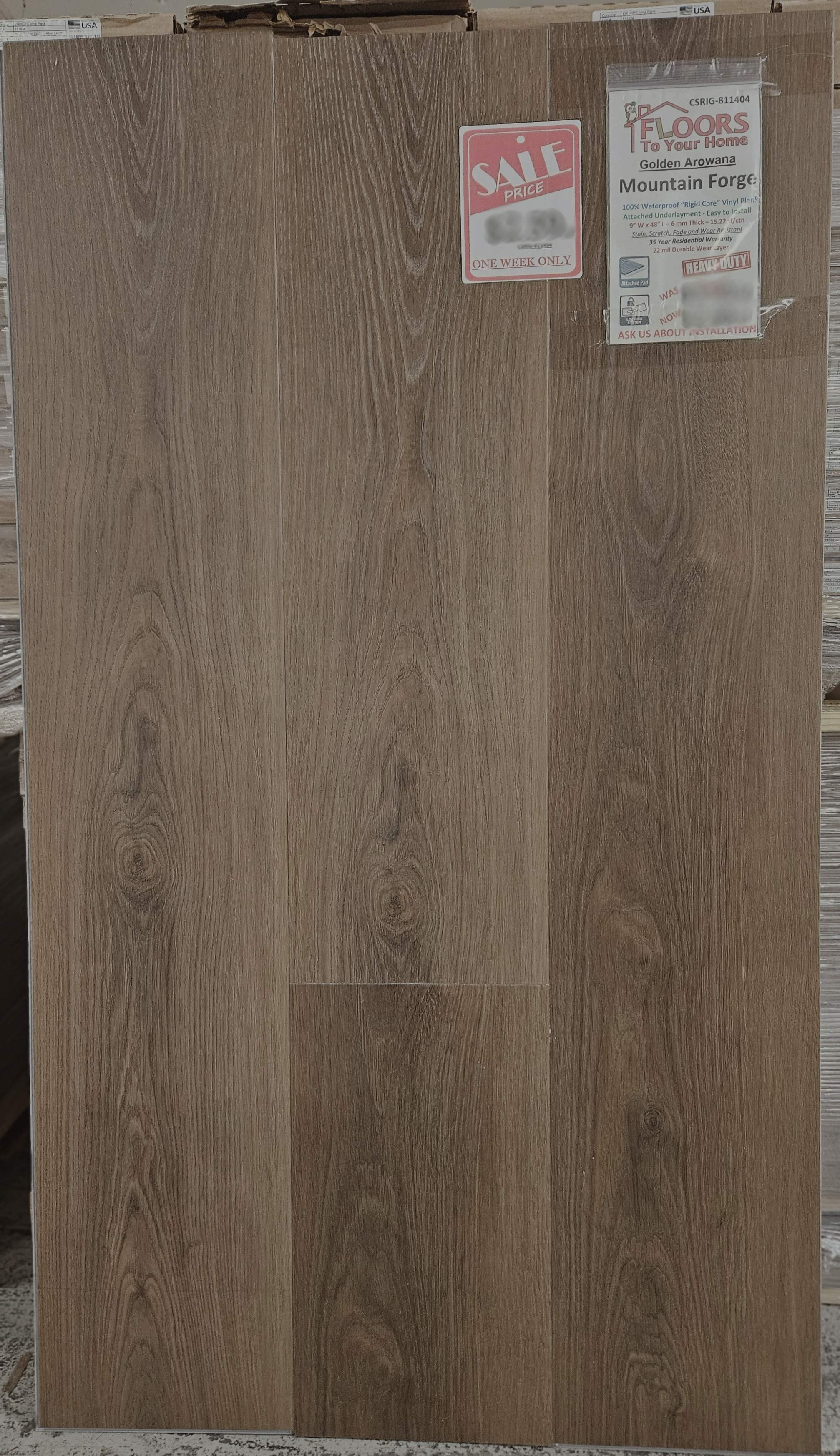 Golden Arowana - Mountain Forge - Rigid Core - Waterproof Flooring with Attached Pad - 9.13" x 48" - Waterproof Luxury Vinyl Plank Flooring 811404