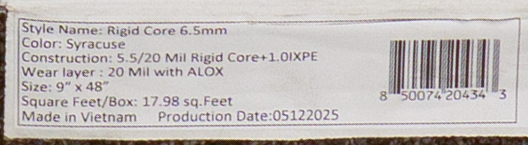 Premium Quality Syracuse Hickory - Rigid Core - 9"x48" Waterproof Luxury Vinyl Plank Flooring with Attached Pad SYRACUSE SQFT Price : 3.39