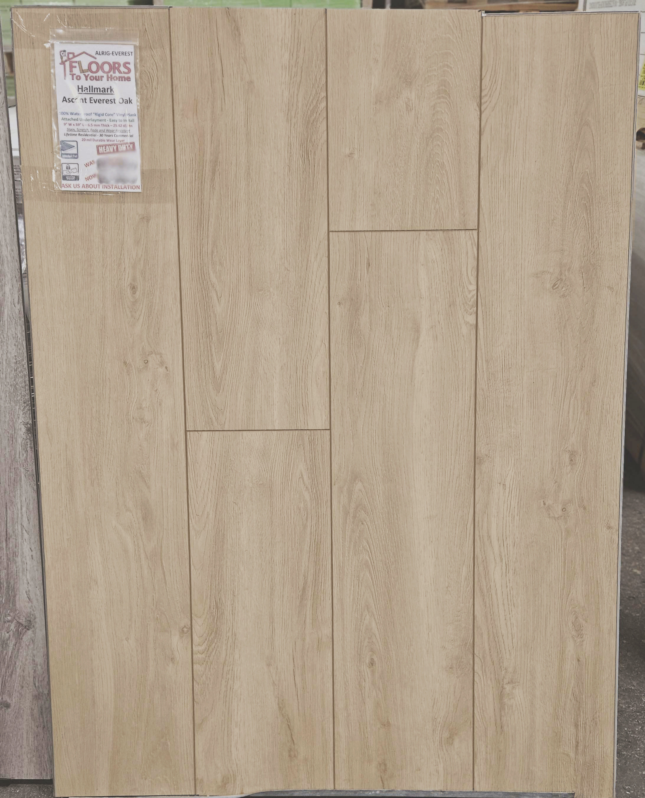 MOVING SALE - Hallmark Floors - Ascent Everest Oak - Rigid Core - Waterproof Flooring with Attached Pad 9" x 59" Waterproof Luxury Vinyl Plank Flooring EVEREST SQFT Price : 3.39