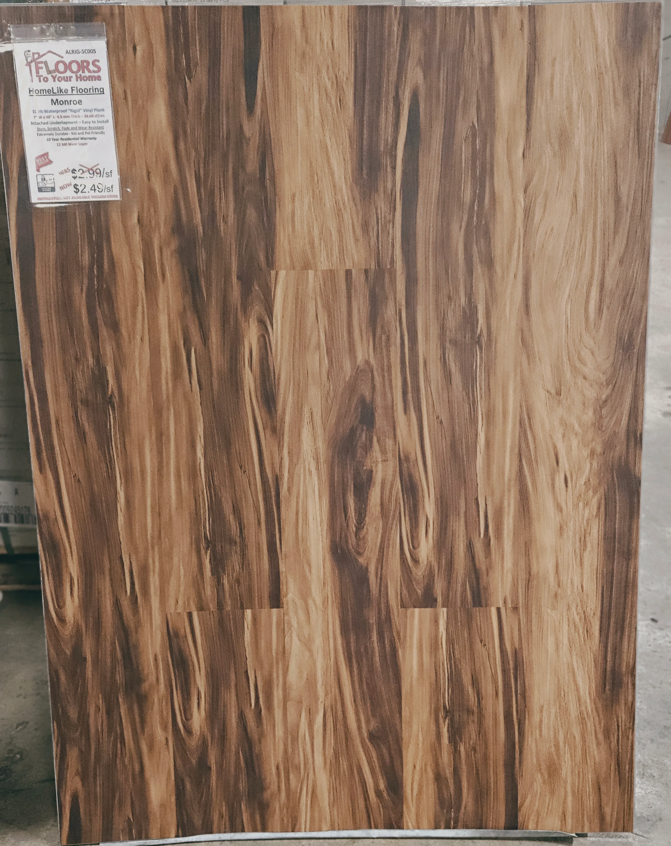 HomeLike Flooring - Monroe - Rigid Core - Waterproof Flooring with Attached Pad 7.17" x 48.03" Waterproof Luxury Vinyl Plank Flooring SC005