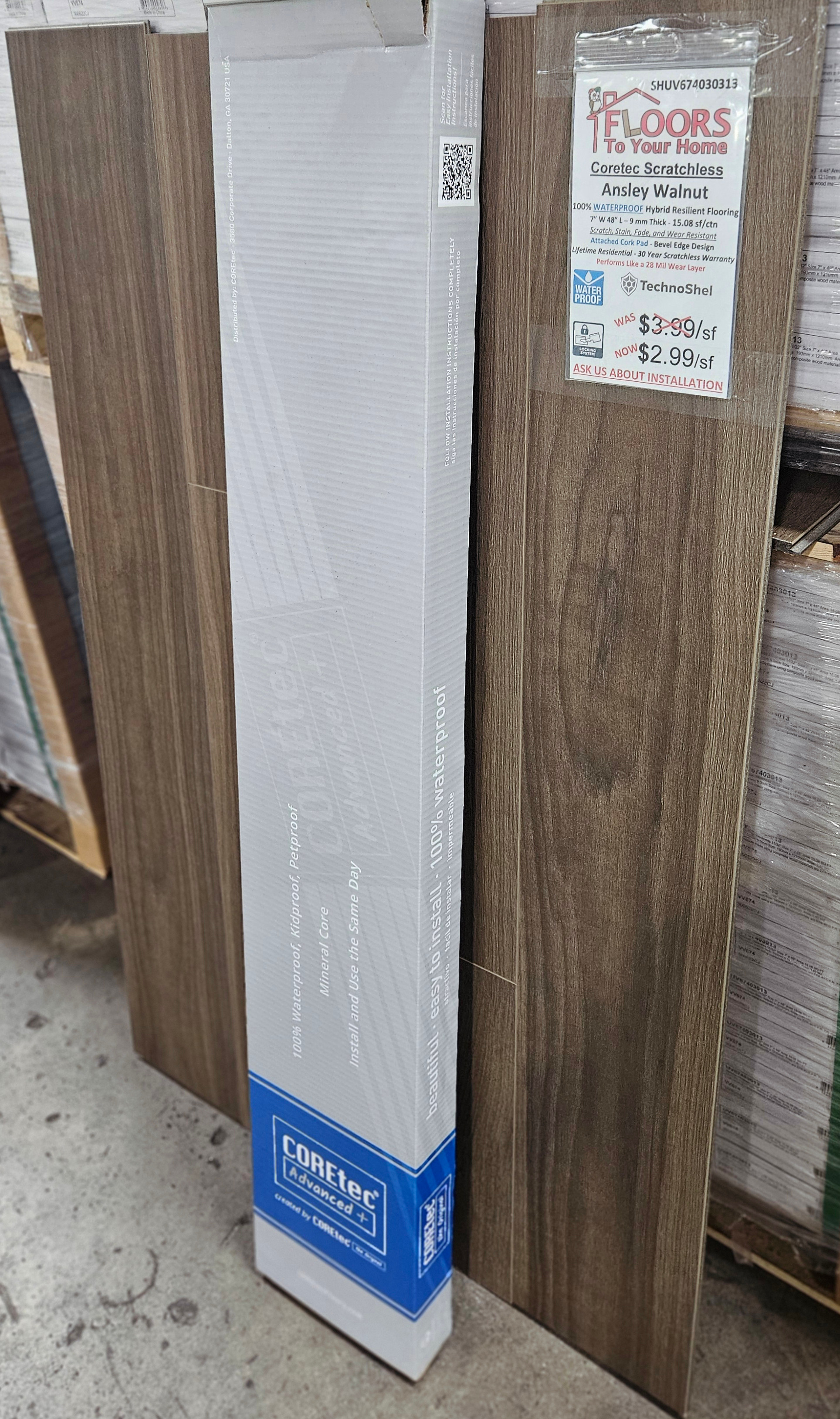 SUPER PREMIUM QUALITY - Shaw CORETEC Scratchless - Ansley Walnut - Waterproof Vinyl Luxury Plank Flooring 7" x 48" UV67403013 SQFT Price : 3.39