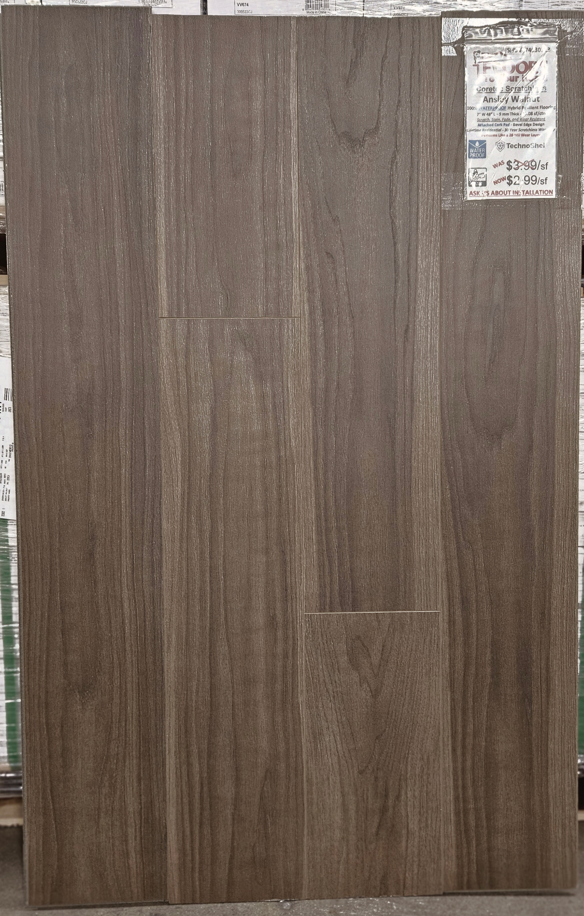 SUPER PREMIUM QUALITY - Shaw CORETEC Scratchless - Ansley Walnut - Waterproof Vinyl Luxury Plank Flooring 7" x 48" UV67403013 SQFT Price : 3.39