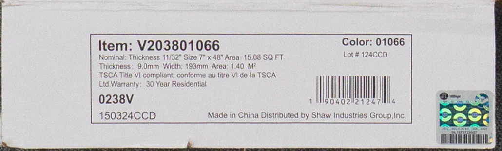 SUPER PREMIUM QUALITY - Shaw Floorte Prodigy HDR Plus - Nomad - 7.6" x 47.64" Luxury Vinyl Plank 01066 SQFT Price : 3.39 label