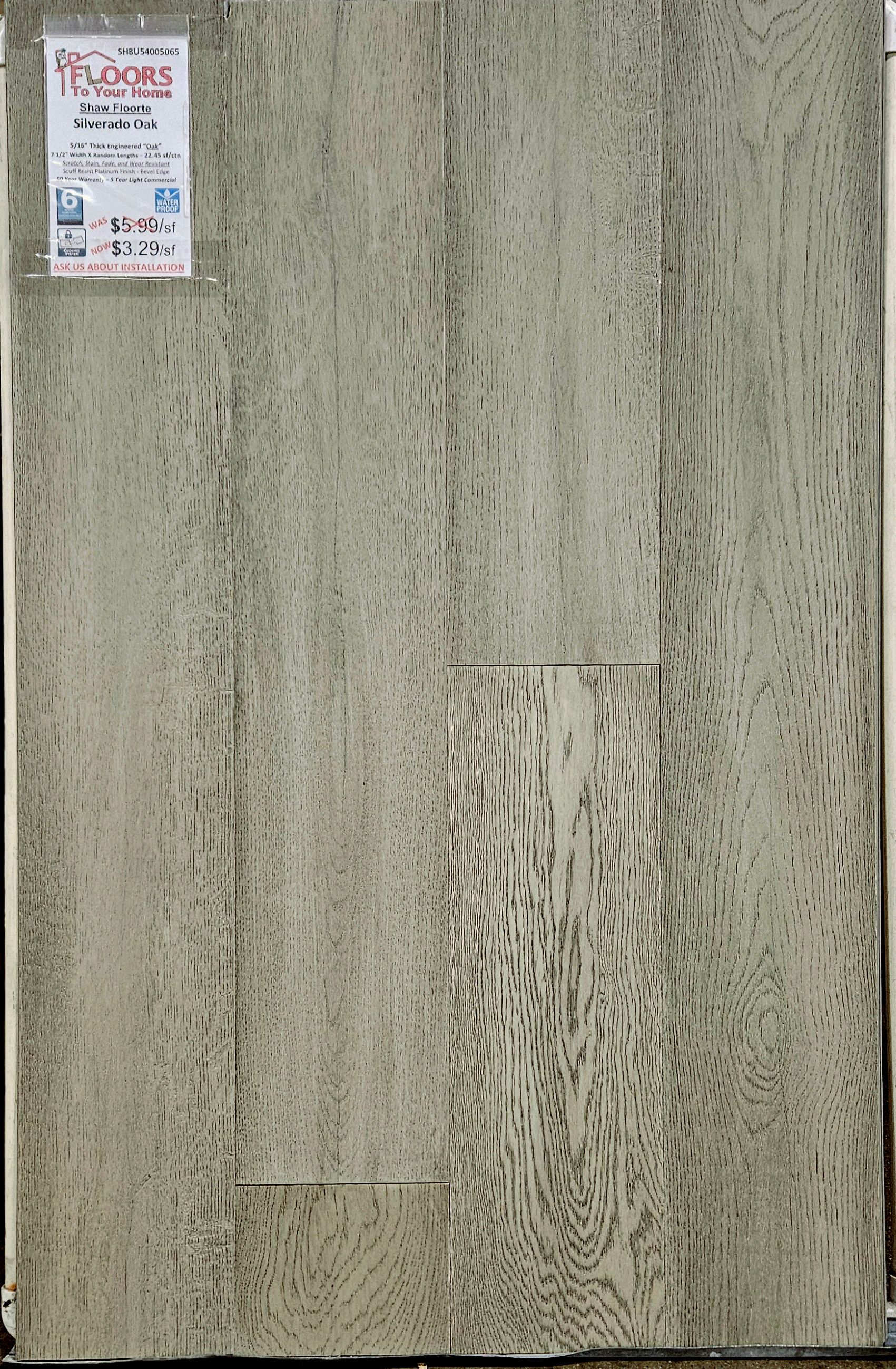 PRICE DROP ALERT - WATERPROOF HARDWOOD - Shaw Floorte Exquisite Silverado Oak 7.5" x Random Lengths Waterproof Engineered Hardwood Flooring with Attached Pad 05065 SQFT Price : 2.99
