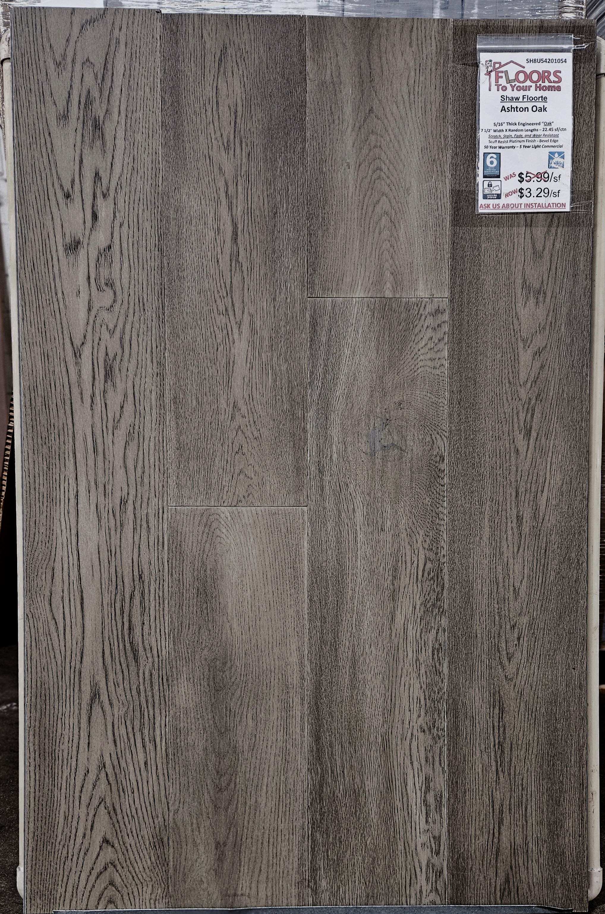 WATERPROOF HARDWOOD - Shaw Floorte Exquisite Ashton Oak 7.5" x Random Lengths Waterproof Engineered Hardwood Flooring with Attached Pad 01054 SQFT Price : 3.69