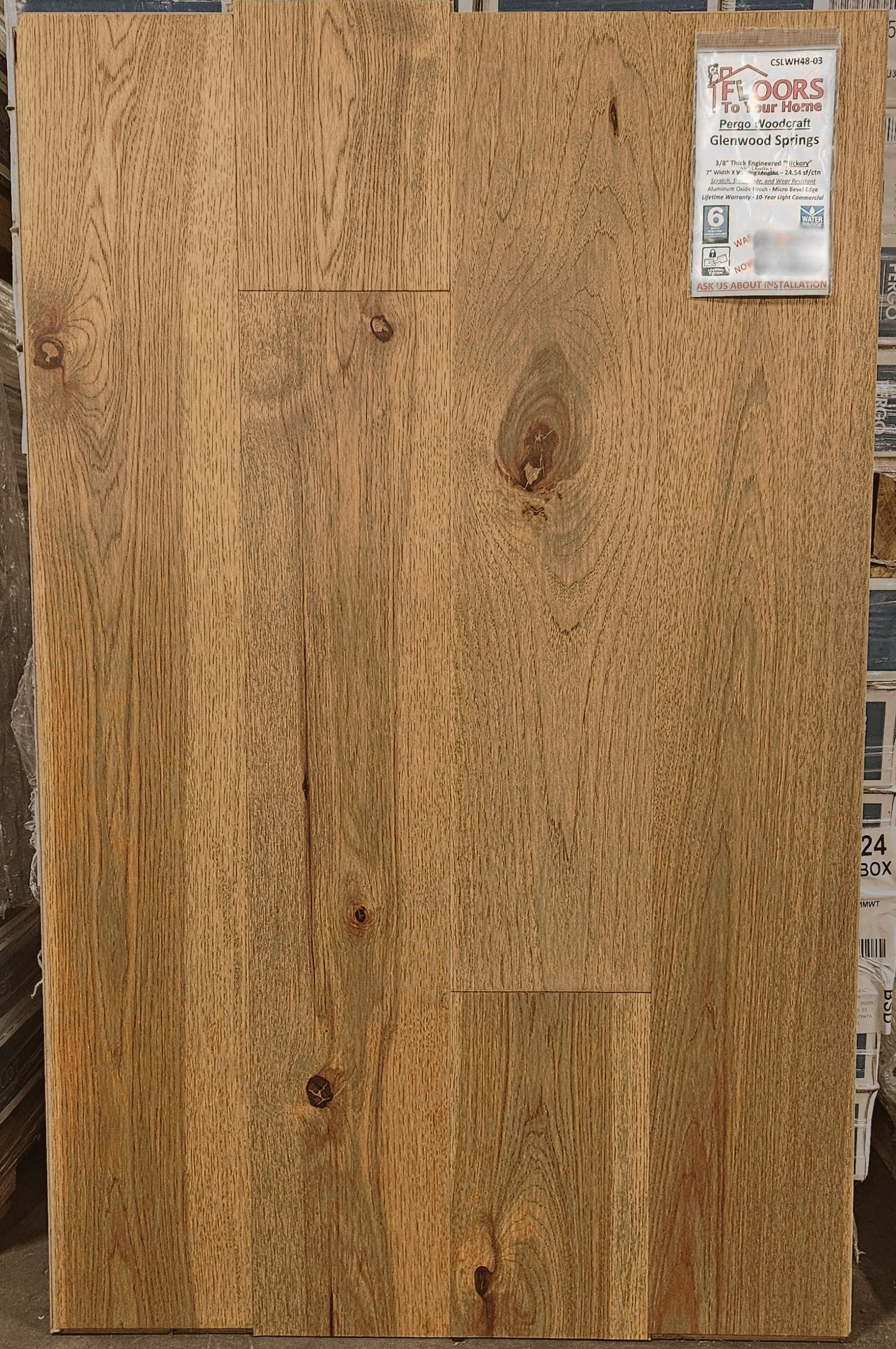 PREMIUM QUALITY - Pergo Woodcraft Water Proof Hardwood Glenwood Springs Hickory Click Together 7" Wide Engineered Hardwood SQFT Price : 3.69 stand