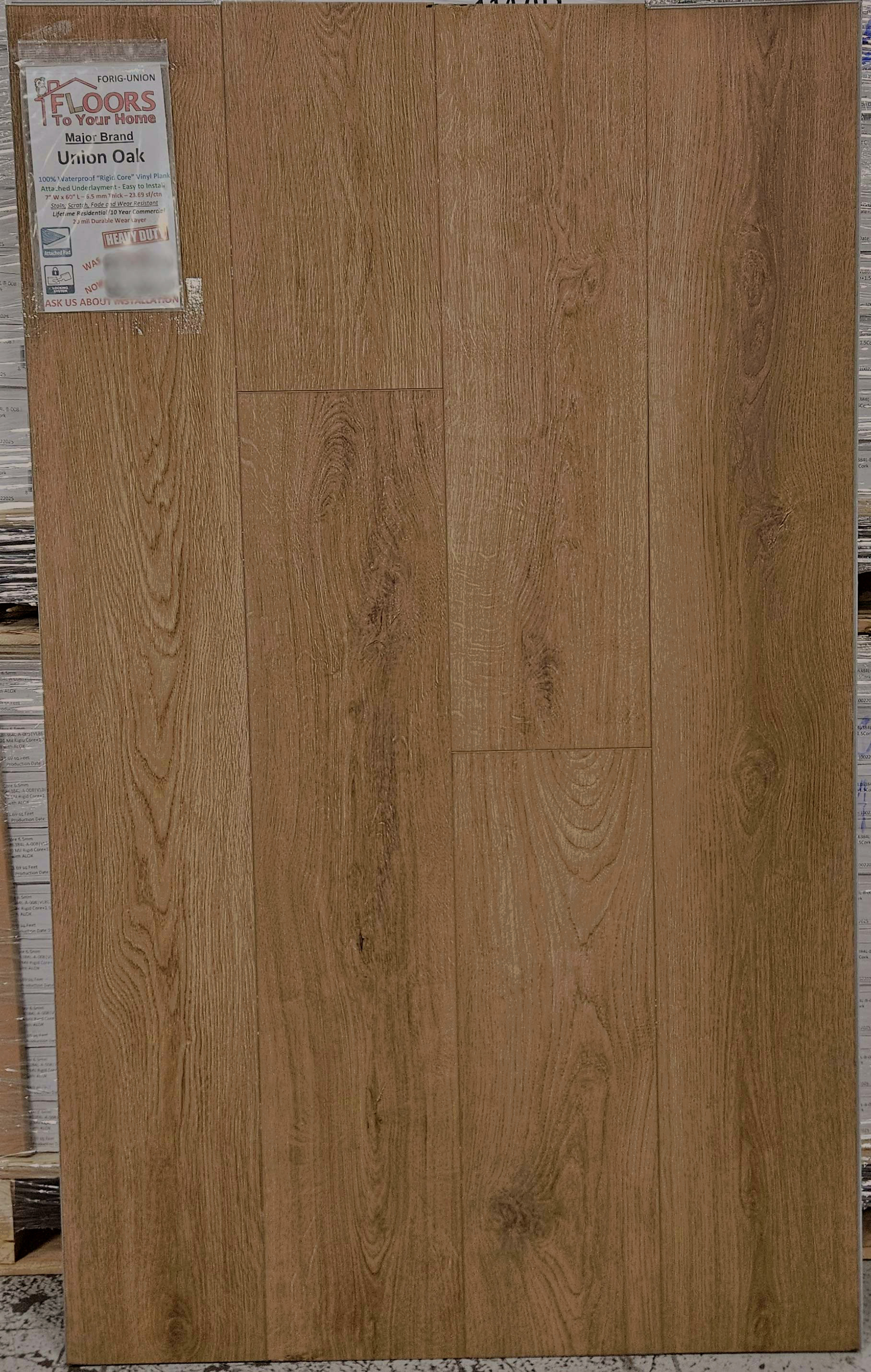 Major Brand Name - Union Oak Rigid Core 7" x 60" Waterproof Luxury Vinyl Plank Flooring with Attached Cork Underlayment UNION