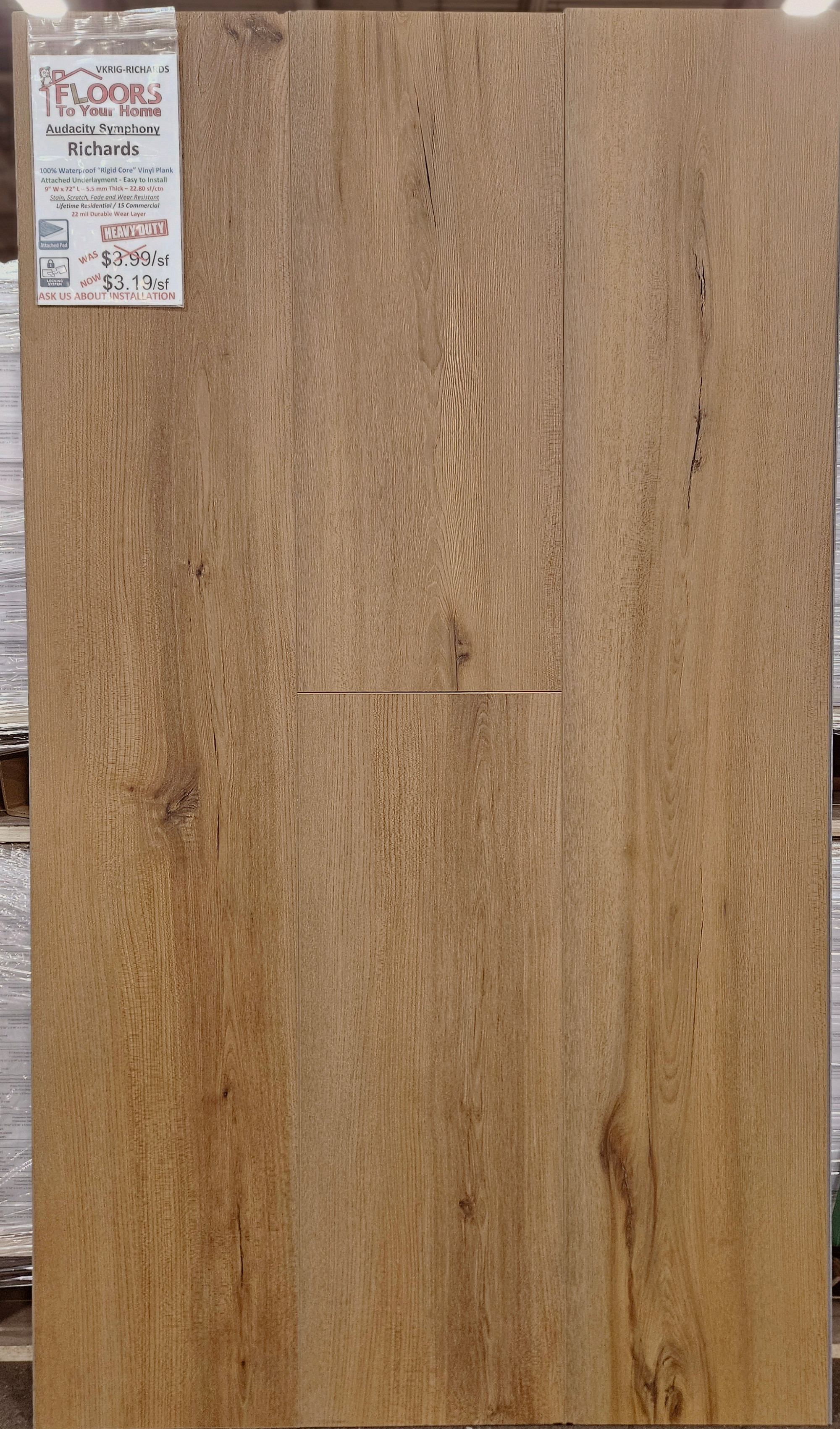 Audacity Symphony Collection - Richards Oak Rigid Core Waterproof Flooring 9" x 72" Waterproof Luxury Vinyl Plank Flooring RICHARDS SQFT Price : 3.39