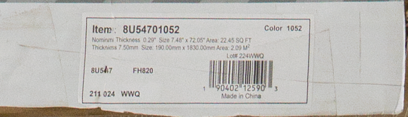 WATERPROOF HARDWOOD - Shaw Floorte Exquisite Beige Hickory 7.5" x Random Lengths Waterproof Engineered Hardwood Flooring with Attached Pad 01052 label