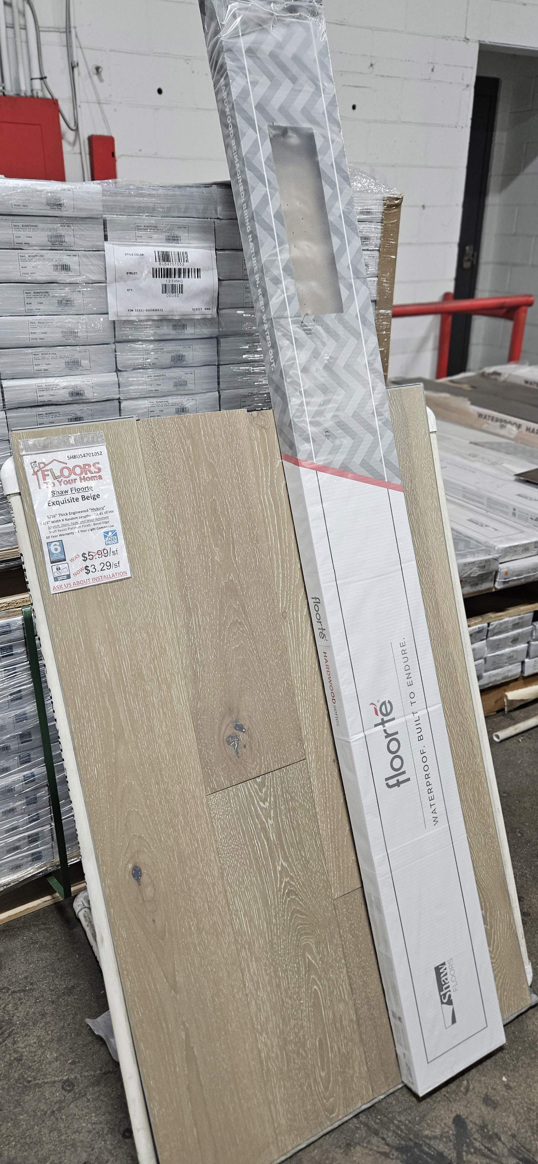 WATERPROOF HARDWOOD - Shaw Floorte Exquisite Beige Hickory 7.5" x Random Lengths Waterproof Engineered Hardwood Flooring with Attached Pad 01052 carton