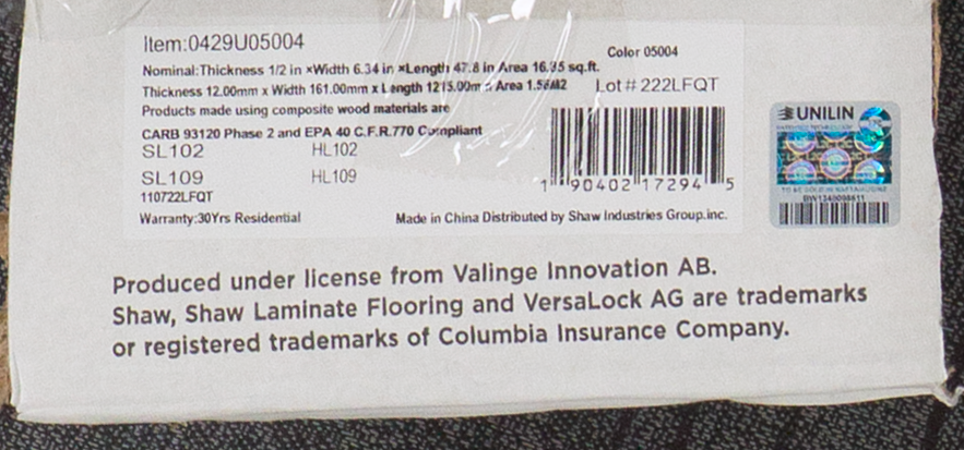 Shaw Casscade Classics - Alloy - 12mm - 6.34" x 47.84" - Laminate 5004 SQFT Price : 2.39 label