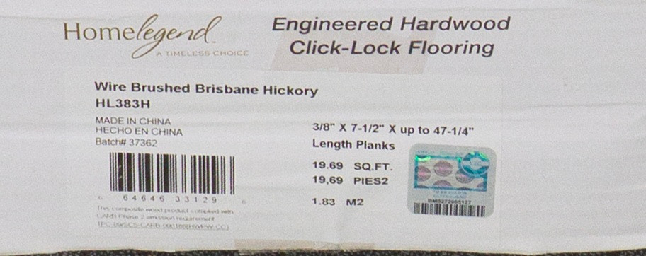 WATER RESISTANT - Home Legend - Wire Brushed Brisbane Hickory - 7.5" Wide - Click Together Engineered Hardwood Flooring HL383H