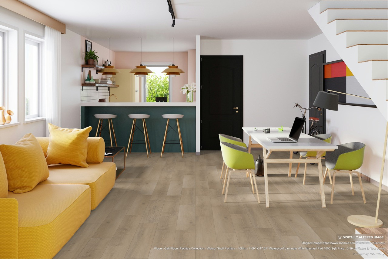 Cali Floors Pacifica Collection - Walnut Shell Pacifica - 10mm - 7.69" x 47.81" Waterproof Laminate With Attached Pad 1000 SQFT Price : 3.39