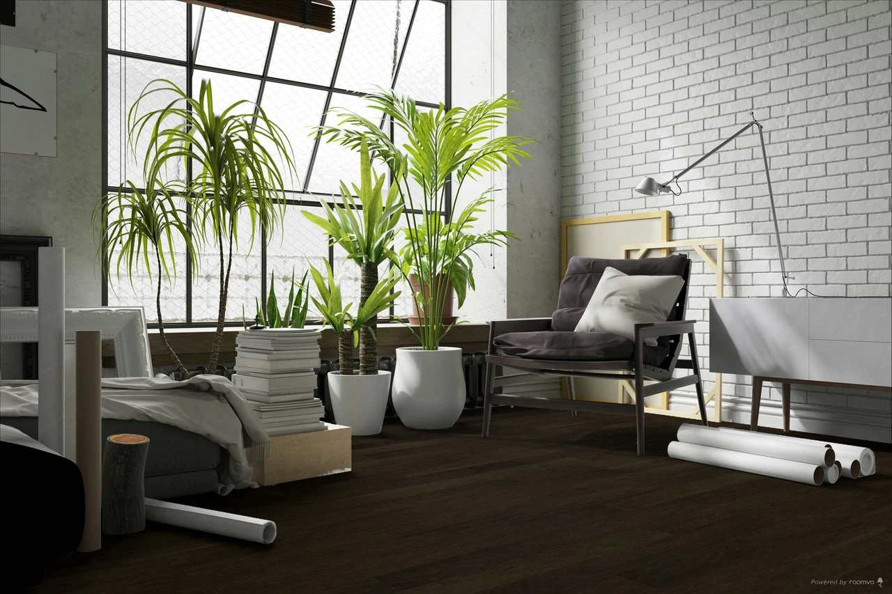 Hartco Prime Harvest Hickory Blackened Brown - 1/2" Thick 5" Wide Engineered Hardwood Flooring room