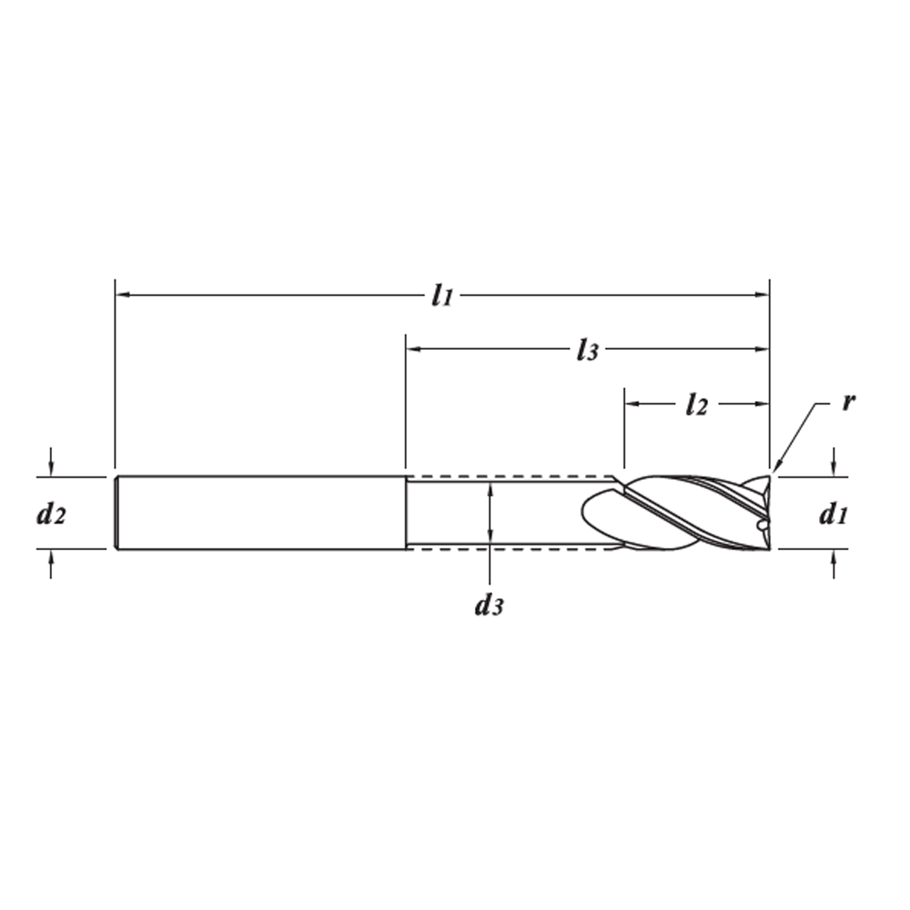 3mm 3 Flute Corner Radius End Mills for ALuminium Garr 143R
