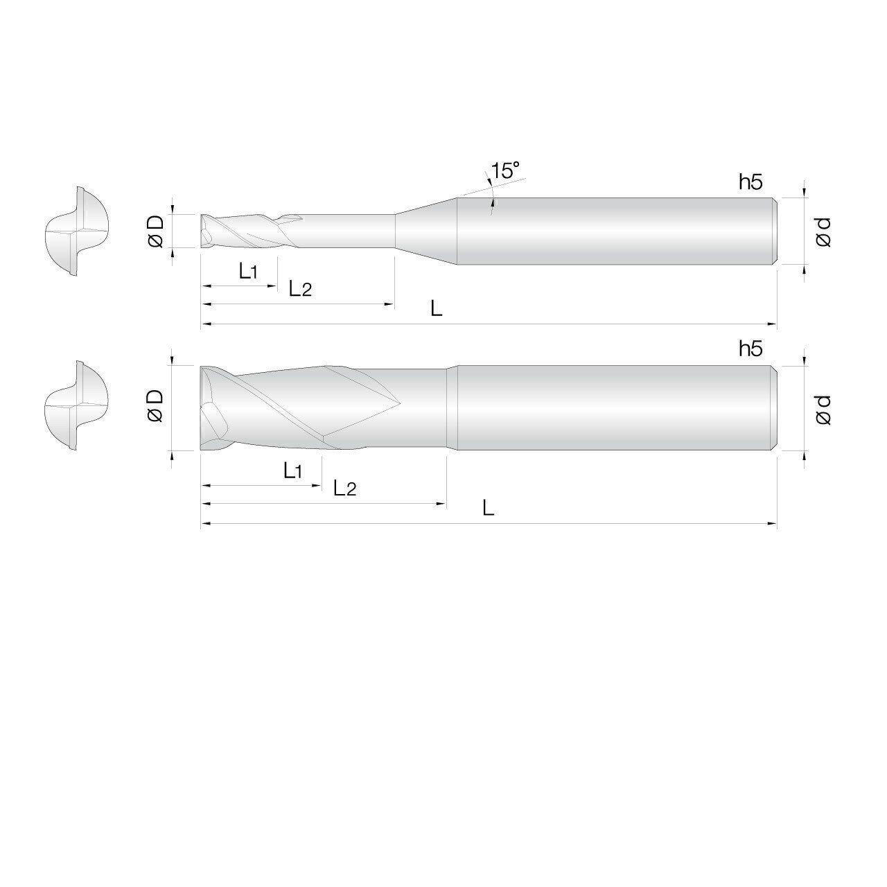 Flute Rib 3mm 2 Flute Rib End Mills for Steel
