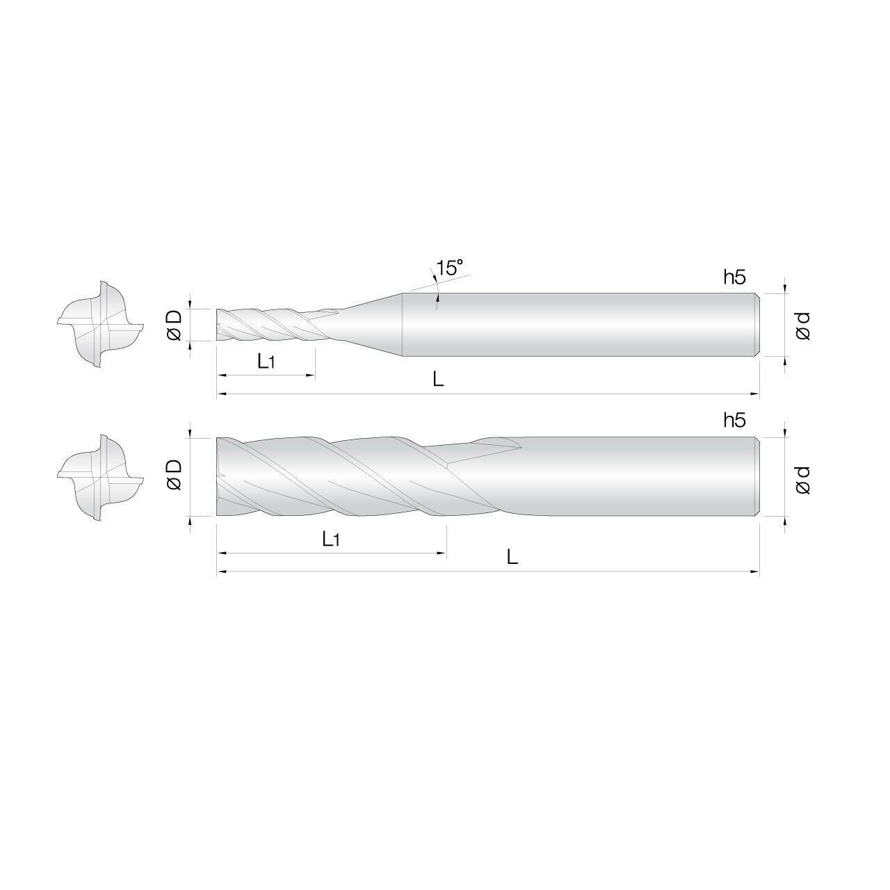 20mm 4 Flute Long Shank End Mills for Graphite Trucut Tools