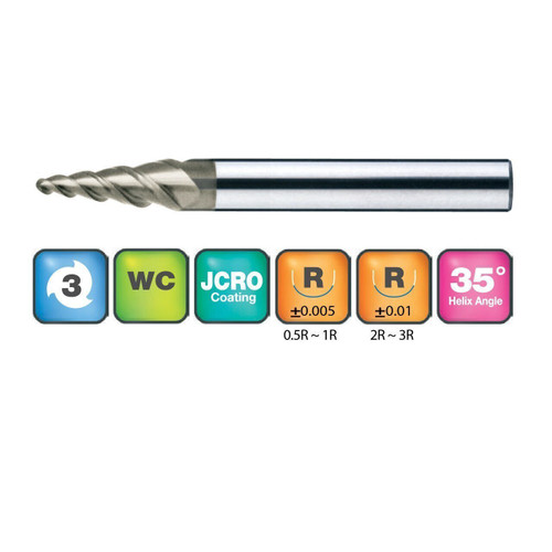 3 Flute Taper Ball Nose End Mills