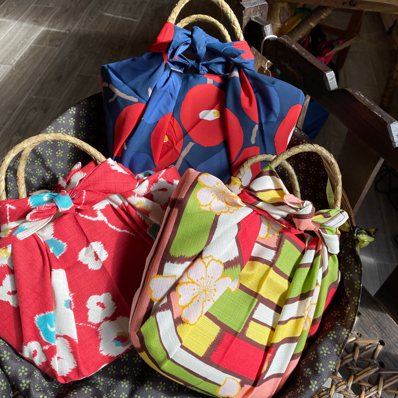 Japanese Furoshiki Bag - Red Chrysanthemum | Sweet Pea Dolls UK