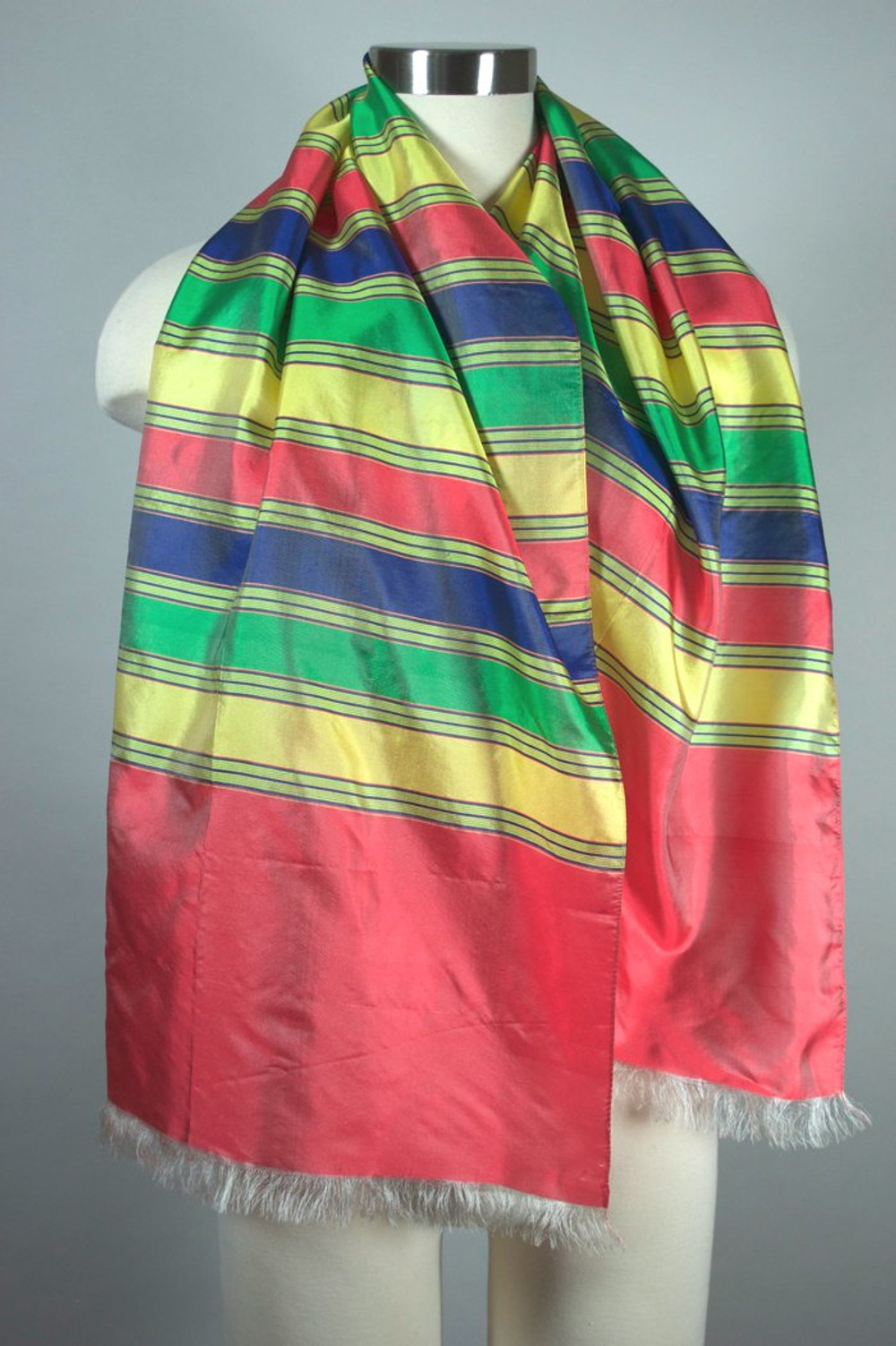 Long rectangular silk scarf 1950s rainbow colorful stripes