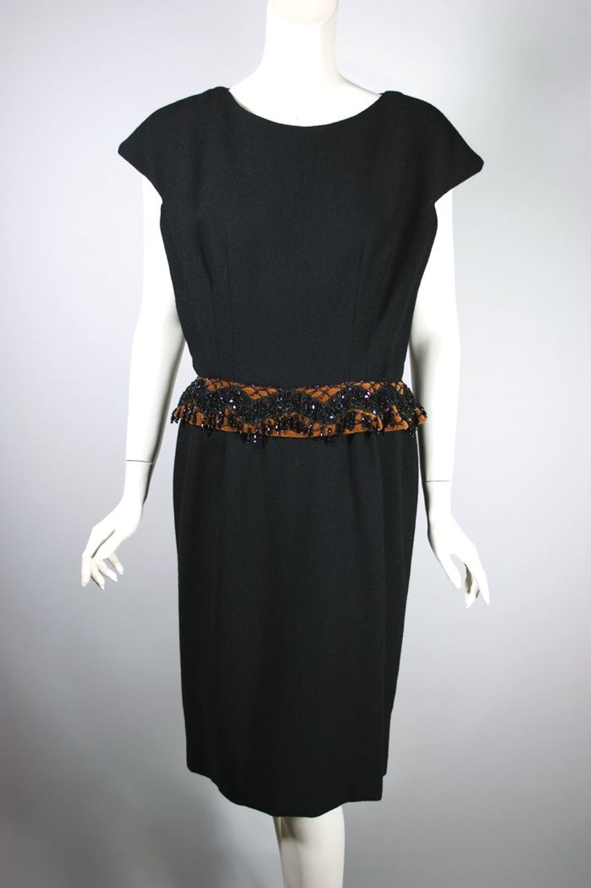 Vintage 1950s Black Silk Taffeta Cocktail Dress With Pink Silk