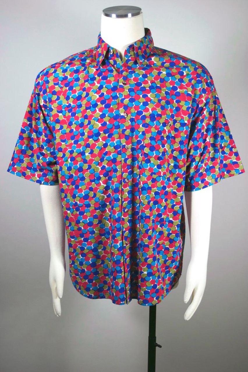 Pink blue dots bubble print oversize cotton shirt 80s 90s