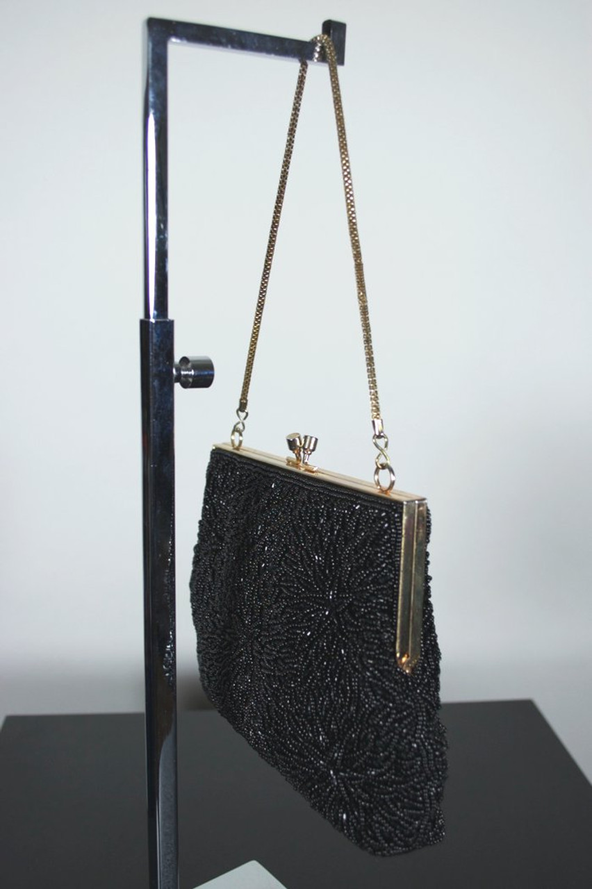 Black & Gold Beaded Crystal Clutch Bag