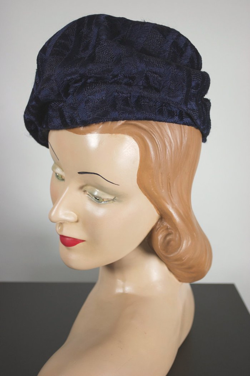 Vintage 1970s Hat / 1970s YSL Straw Hat / 70s Designer Navy 