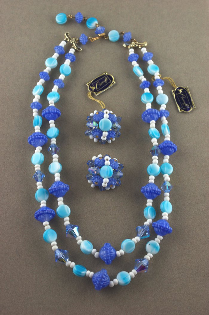 Blue Glass Beads American Diamond Set – Mugdha Jewellery