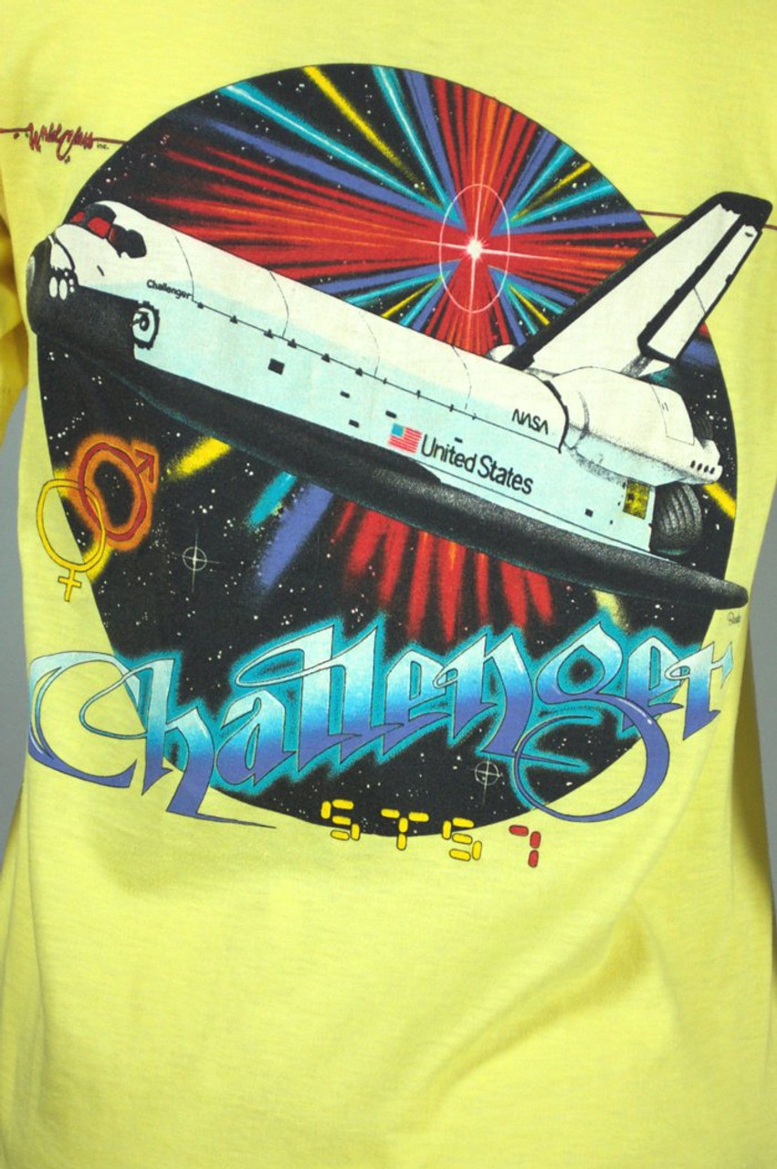 1980s tee yellow t-shirt space shuttle Challenger unisex XS S 36 chest