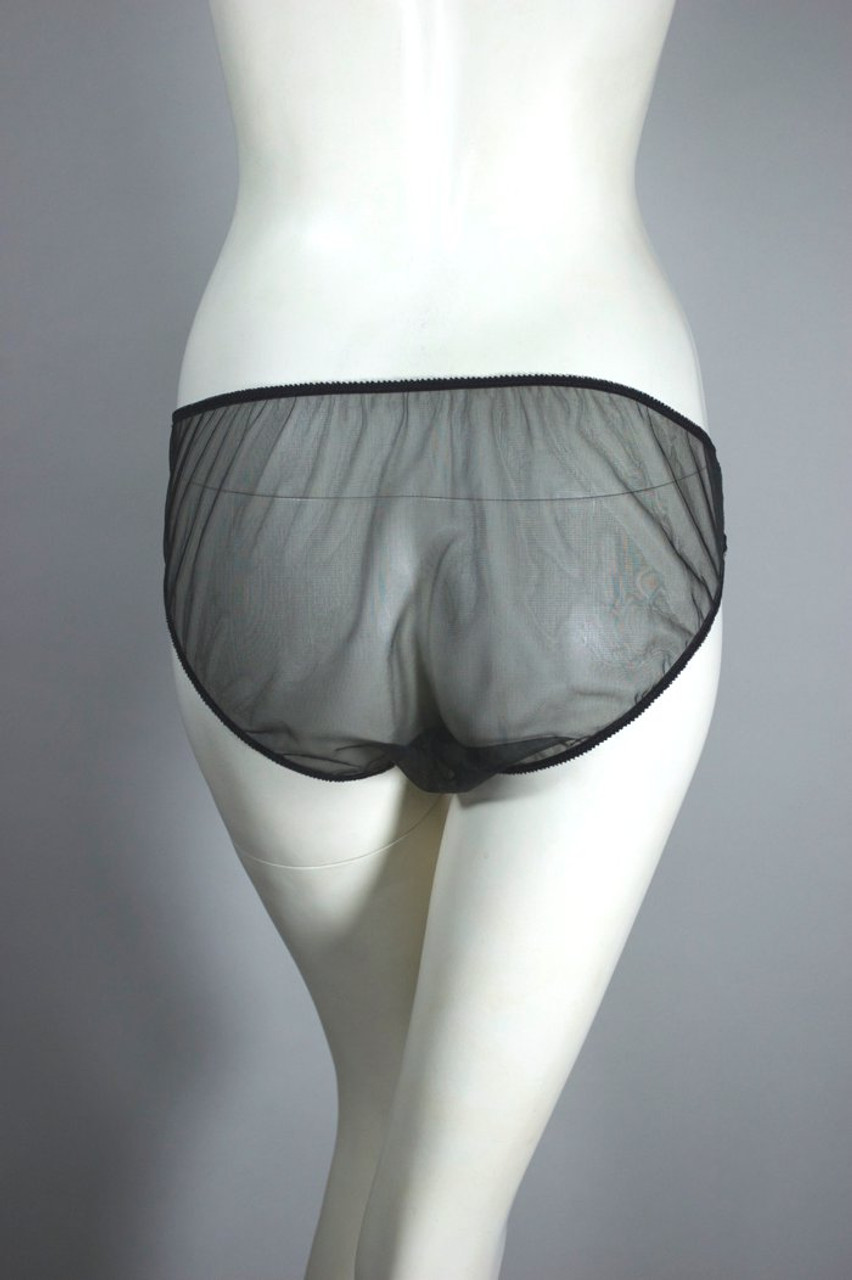 Sheer black nylon babydoll nightie set 1960s lingerie S
