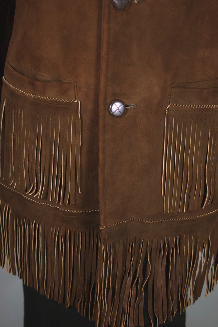 Brown suede fringed western jacket 1950s rockabilly fashion XS S 36