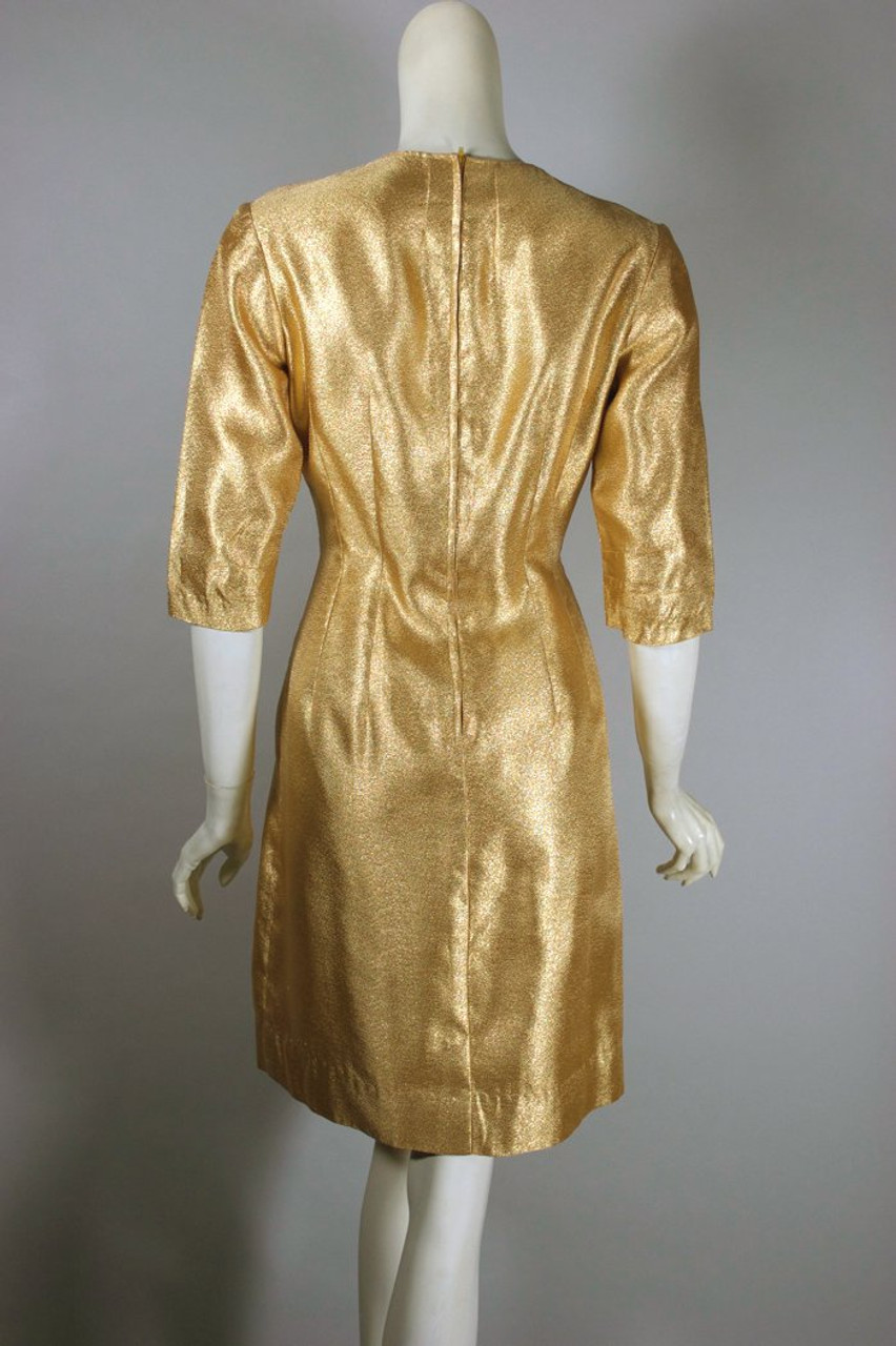 early 1960s gold metallic cocktail dress S-M 36 bust 28 waist 39 hip