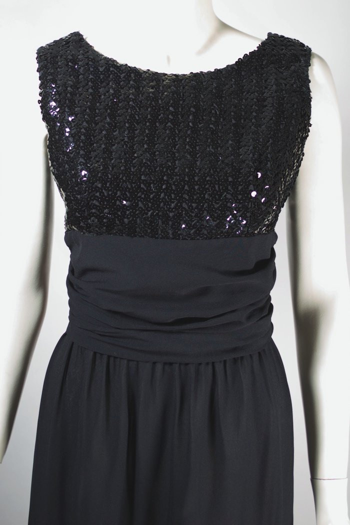 Deadstock 1960s cocktail dress black sequins sleeveless S-M
