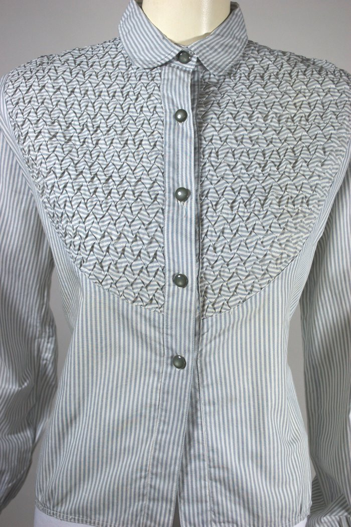 Blouse Femme Studio 1940 Rayée Gris - Taille L, Manches 3/4, Col V Et Détails Paillettes Argent