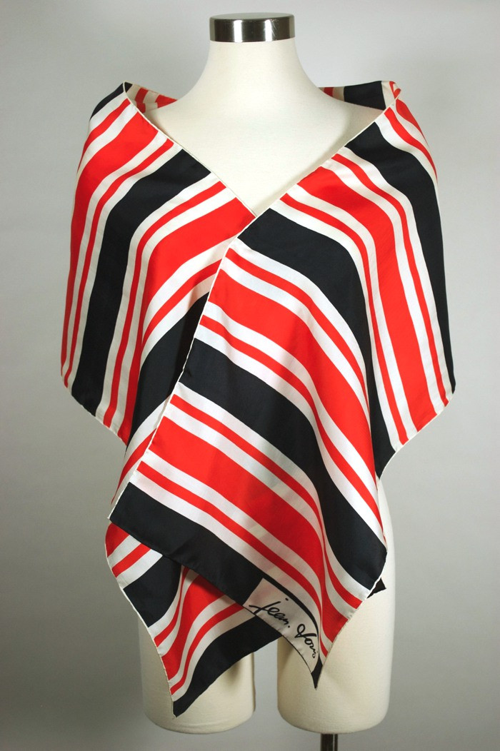 Jean Louis designer silk scarf 1960s stripes print red black display picture 1