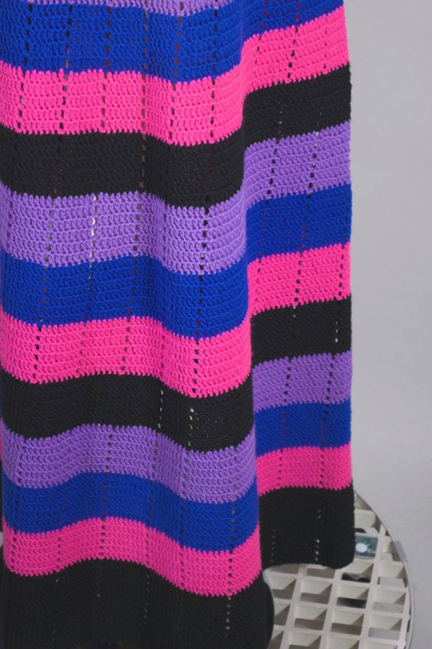 Colorful stripes crochet wool knit 70s maxi skirt XS-S