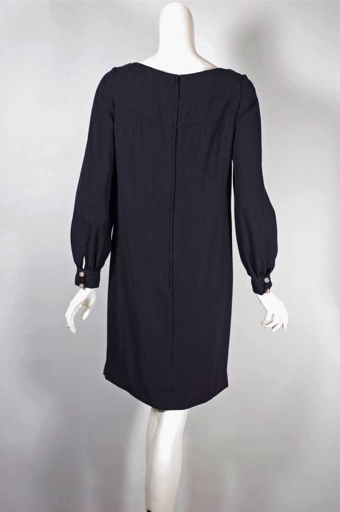 1960s shift cocktail dress rhinestone trim LBD XS-S 1960s shift cocktail dress rhinestone trim LBD XS-S