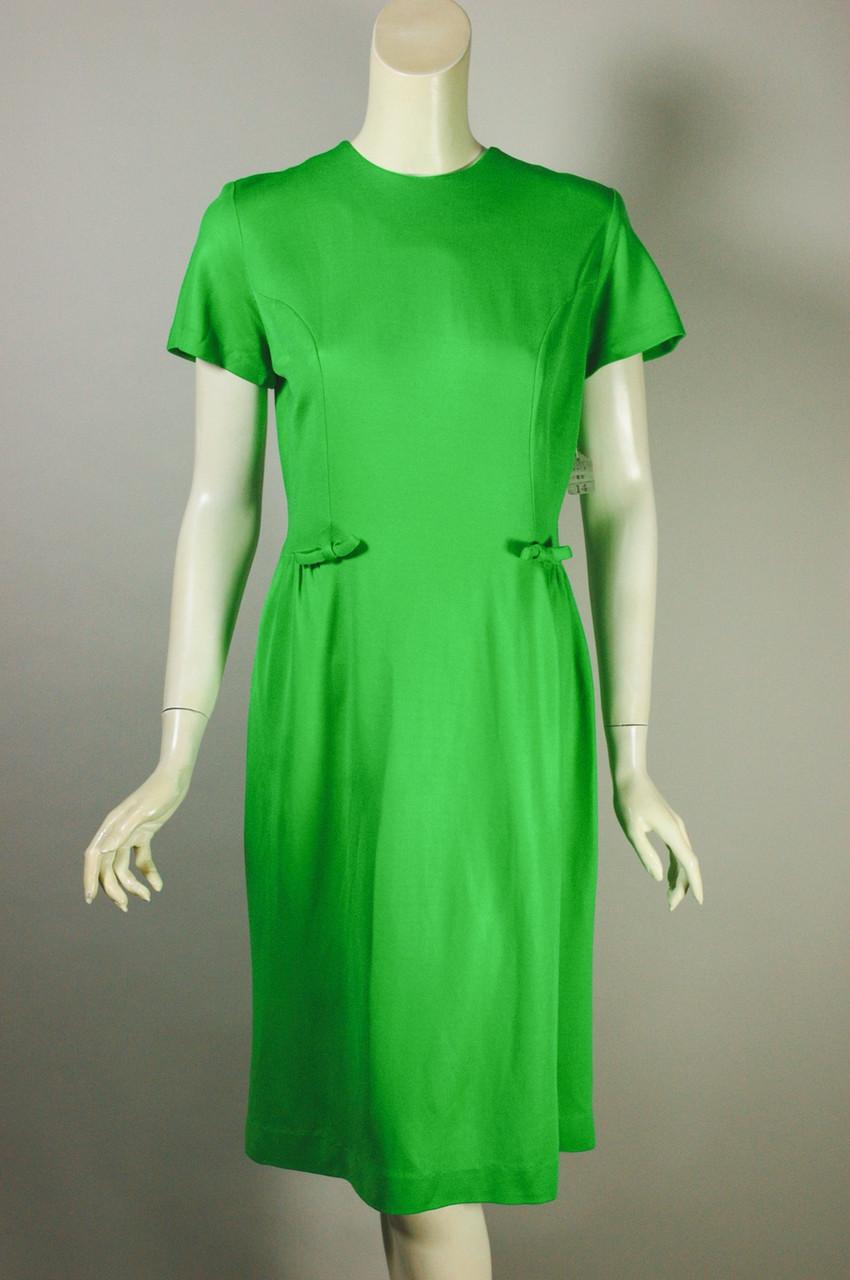 Bright green jersey knit 1960s sheath dress deadstock size S-M