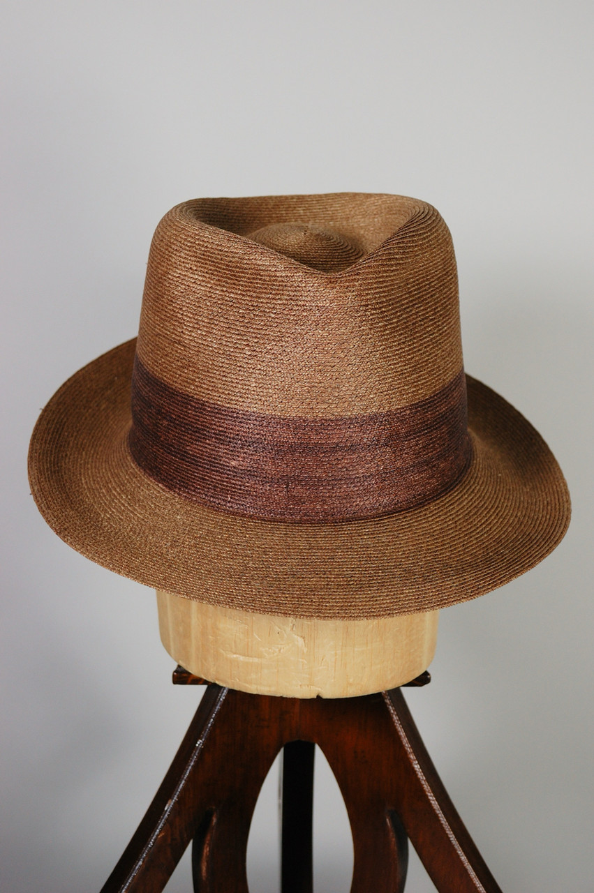 Cocoa brown Milan straw 1950s 60s mens fedora hat Adam size 7 1/8