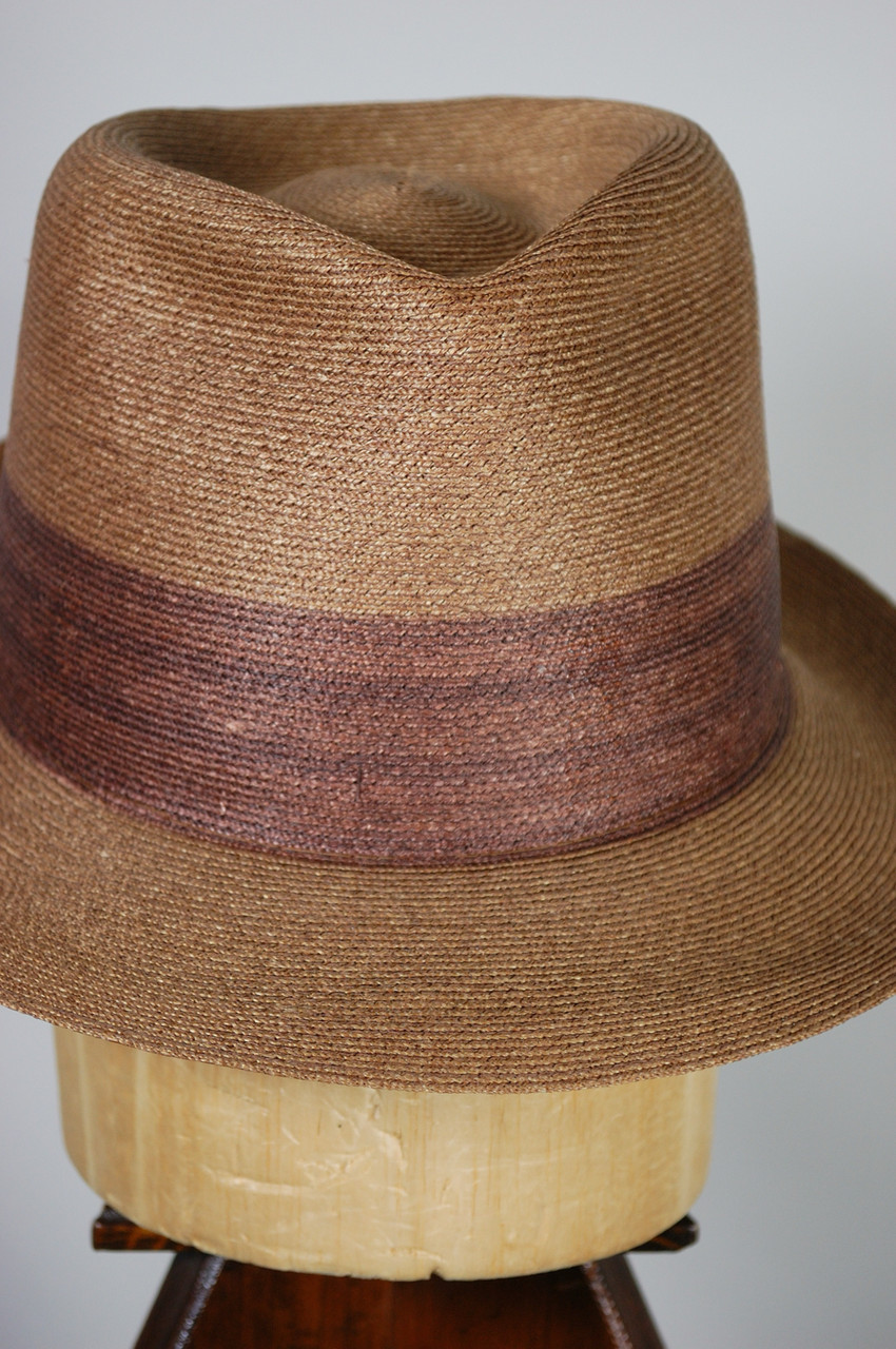 Cocoa brown Milan straw 1950s 60s mens fedora hat Adam size 7 1/8