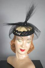 Tall black feathers sequins cocktail hat fascinator 80s does 1940s Betmar
