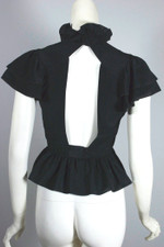 Backless black silk blouse 1970s ruffled top XS 32 bust 23 waist
