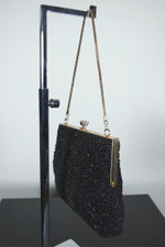 Black glass beaded handbag 1960s evening bag purse floral design