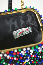 caviar beads 1960s evening bag purse clutch black multicolored chain strap