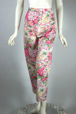 pink cream lilies bouquet floral print 1950s blouse capri pant set XS 24 waist