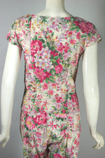 pink cream lilies bouquet floral print 1950s blouse capri pant set XS 24 waist