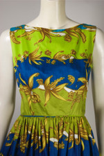 Tori Richard Hawaiian dress 1950s 1960s XS tropical rococo border print sundress