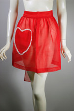 Vintage half apron 1950s red sheer organdy heart pocket pinup Valentine anniversary gift