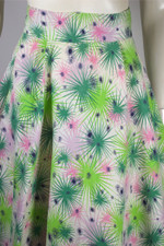 white pink green cotton atomic floral print 1950s full skirt XS 24 inch waist
